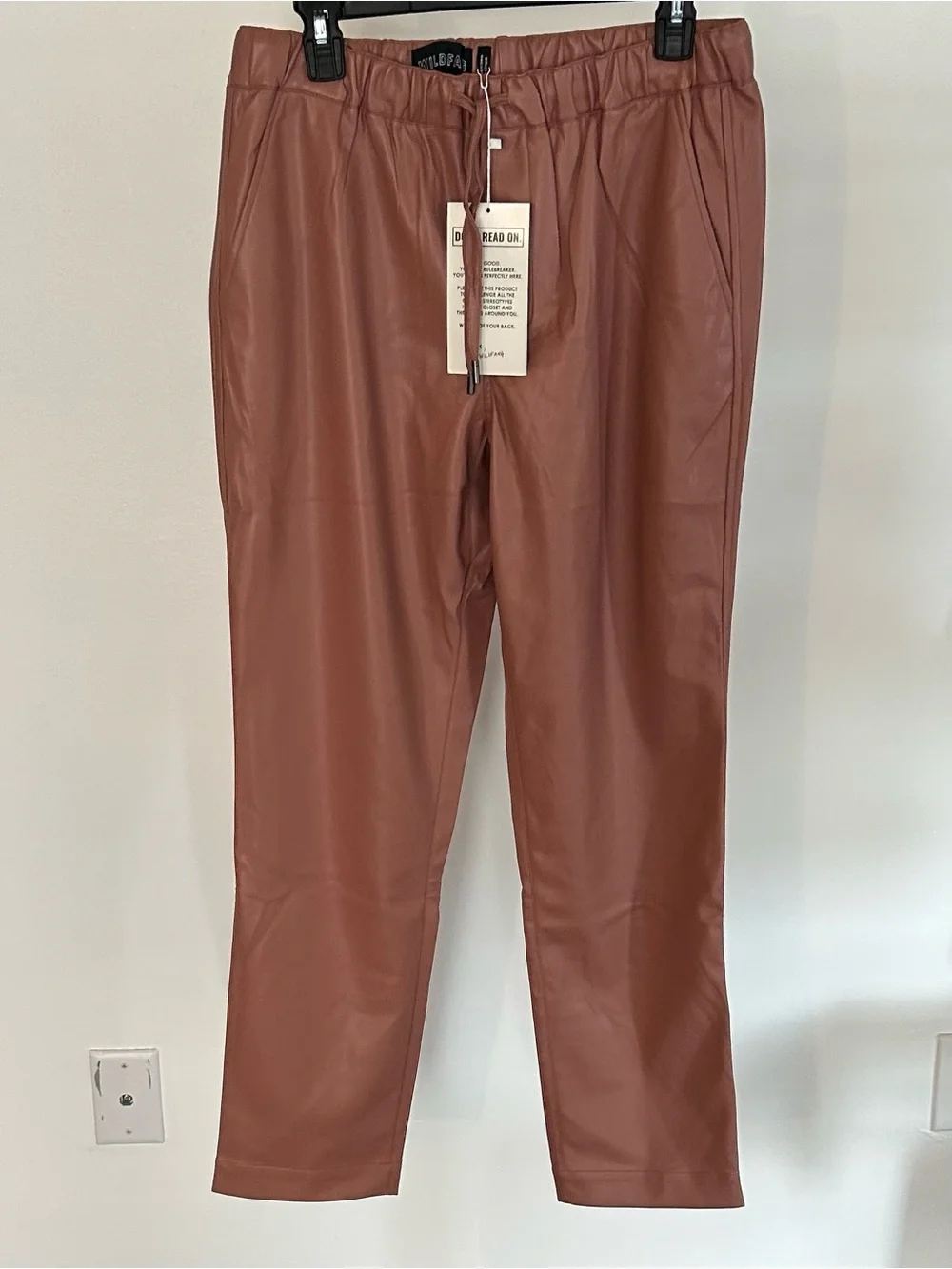 NWT Wildfang The Empower Vegan Leather Drawstring Pant Rose Brown size Medium